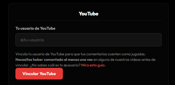 Formulario para vincular tu usuario de YouTube en Mi cuenta